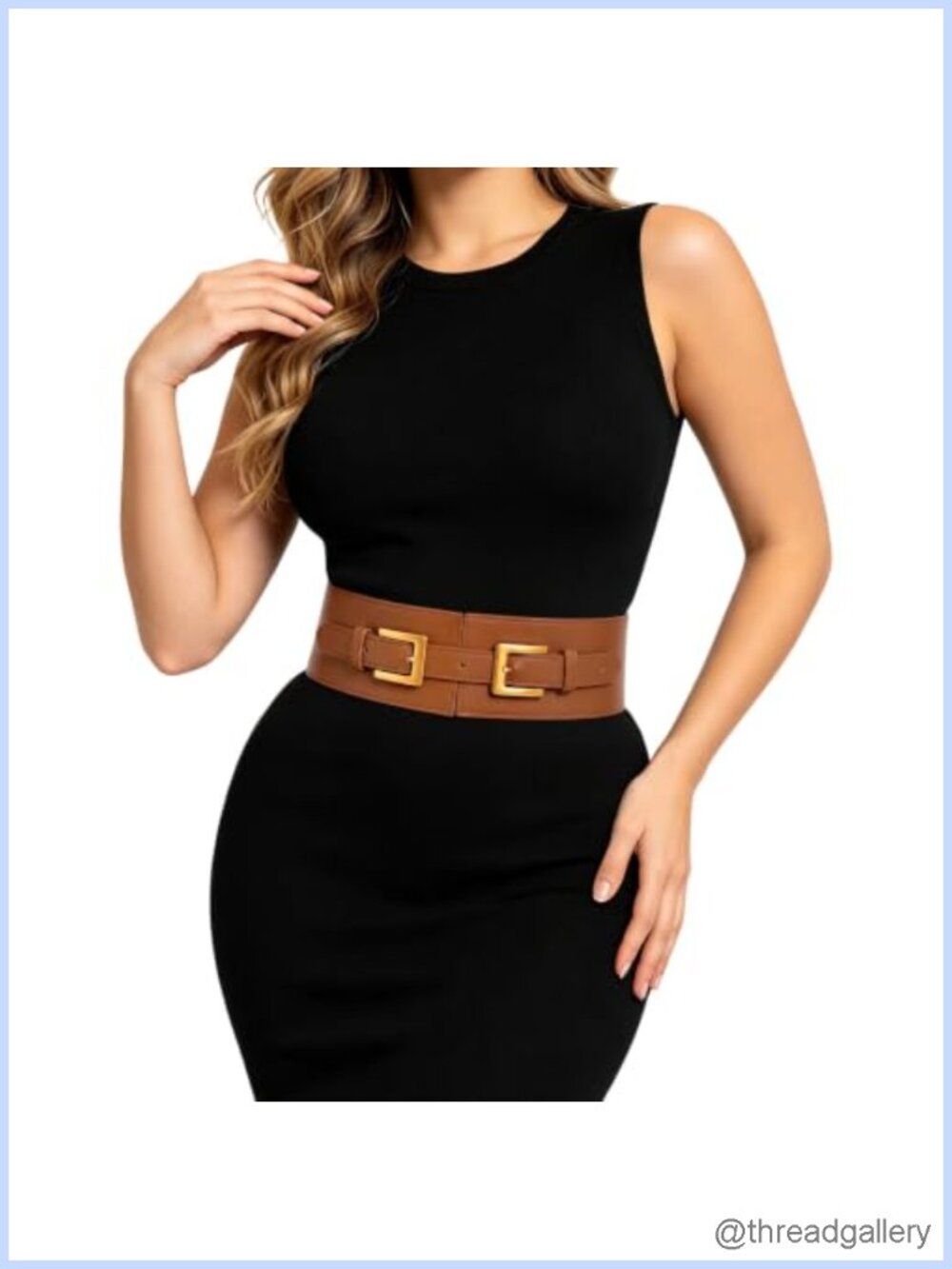 Women's Wide Elastic Faux Leather Corset Belt with Gold Buckle Waist